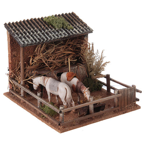 Animated nativity figurine, stable with moving horses 15x23x20cm 3