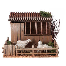 Bergerie avec moutons animation crèche 14,5x23x20 cm