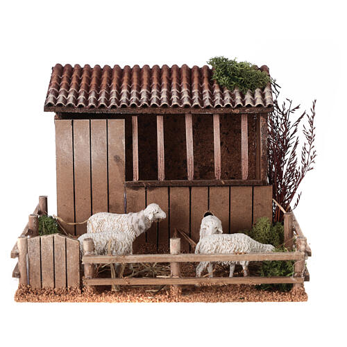 Animated nativity figurine, sheepfold with moving sheep 14.5x23x 1