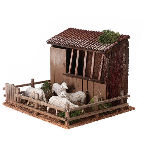 Animated nativity figurine, sheepfold with moving sheep 14.5x23x 2