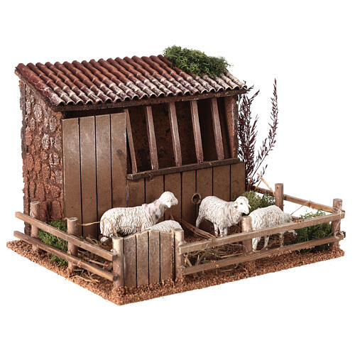Animated nativity figurine, sheepfold with moving sheep 14.5x23x 3