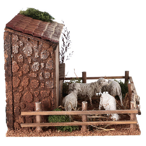 Animated nativity figurine, sheepfold with moving sheep 14.5x23x 4