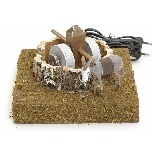 Animated nativity scene figurine, 12 cm donkey at the grindstone 1