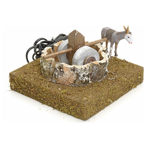 Animated nativity scene figurine, 12 cm donkey at the grindstone 2