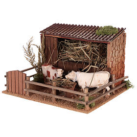 Animated nativity scene figurine, cows in the cattle-shed