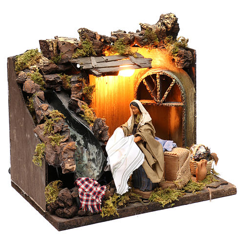Animated Nativity scene figurine, laundress, 12 cm 3