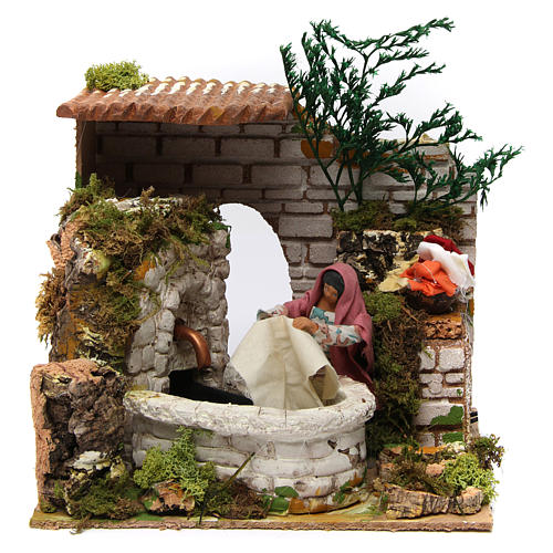 Animated nativity scene figurine,12 cm washerwoman with fountain 1