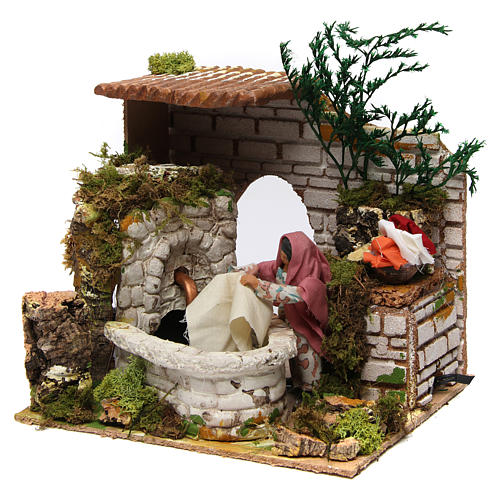 Animated nativity scene figurine,12 cm washerwoman with fountain 2