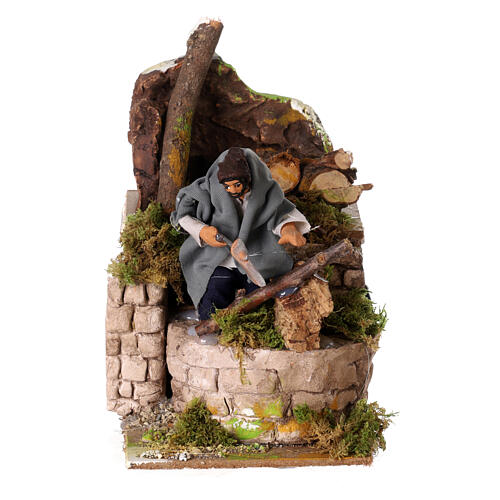 Animated nativity scene figurine, 6cm woodcutter 14x9cm 1