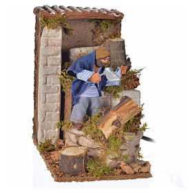 Santons animés crèche de Noël: Bucheron animé crèche 6 cm, base de 14x9 cm