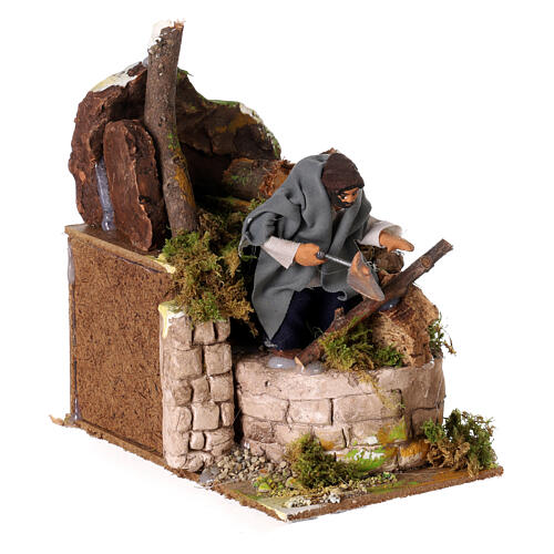 Animated nativity scene figurine, 6cm woodcutter 14x9cm 3
