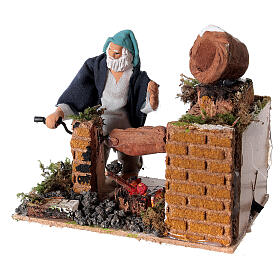 Animated nativity scene figurine, 8cm shepherd with roasting jac