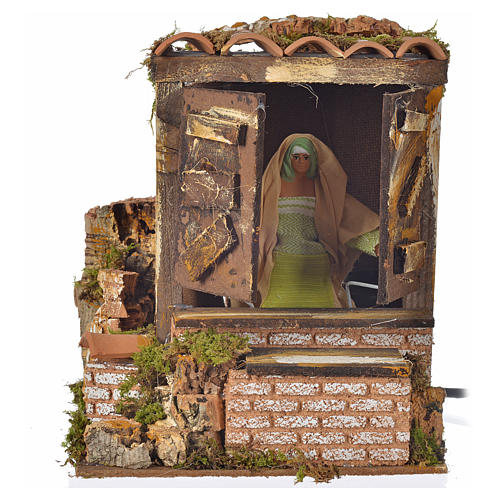 Animated nativity scene figurine, woman opening window 12cm 1