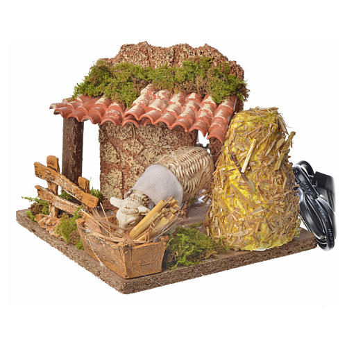 Animated nativity scene figurine, sheep and straw stack 15-25cm 3