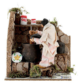 Animated nativity scene figurine, woman cooking 8cm