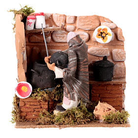 Animated nativity scene figurine, woman cooking 8cm