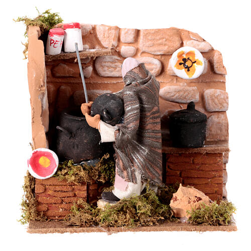 Animated nativity scene figurine, woman cooking 8cm 1