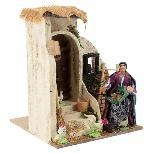 Signora con galline 10 cm movimento presepe Napoli 3