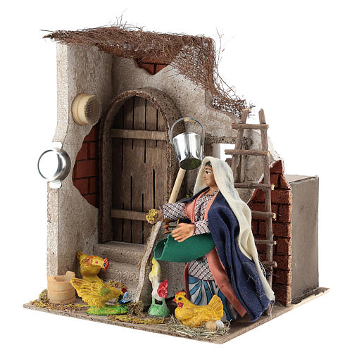 Neapolitan Nativity figurine, moving lady with hens, 10 cm 3