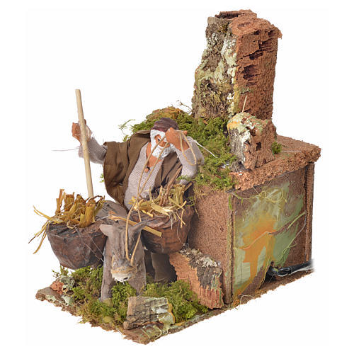 Animated nativity scene figurine, man and donkey 8cm 2