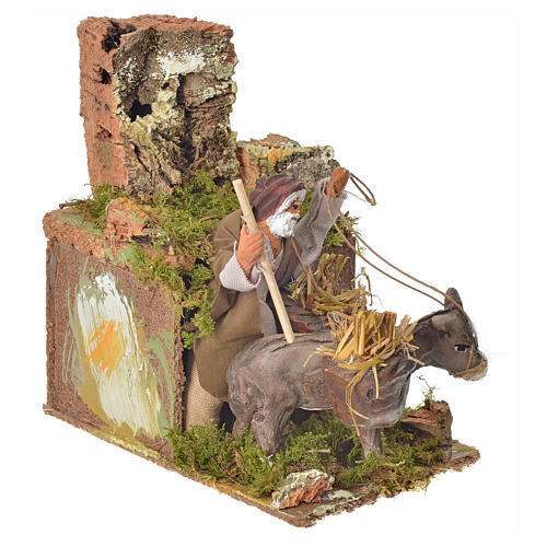 Animated nativity scene figurine, man and donkey 8cm 3