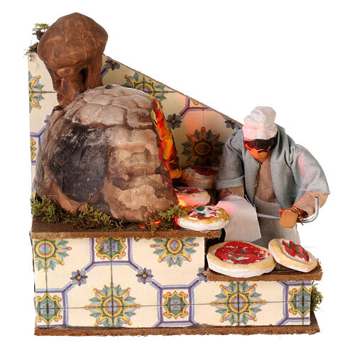Animated nativity figurine, pizza maker in terracotta with LED 1 1