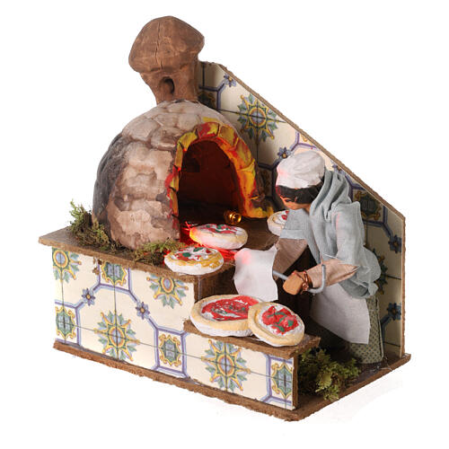 Animated nativity figurine, pizza maker in terracotta with LED 1 2