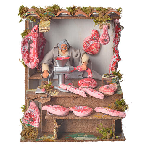 Animated nativity figurine, man making sausages, 15cm 1