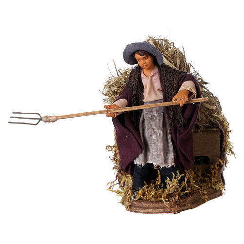 Farmer with hay, animated Neapolitan nativity, 10cm 1