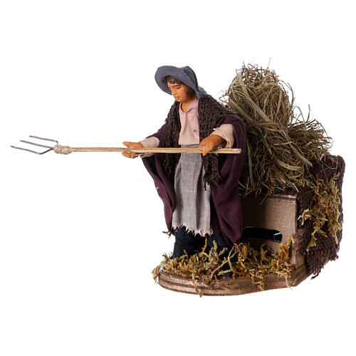 Farmer with hay, animated Neapolitan nativity, 10cm 2