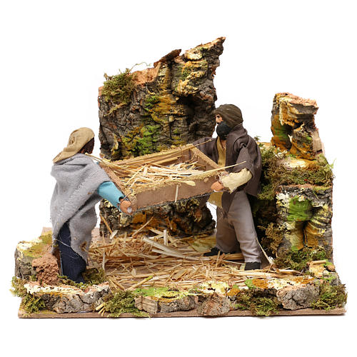 Shepherds with wheat, 12cm animated nativity 1