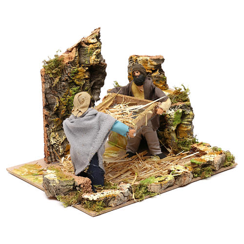 Shepherds with wheat, 12cm animated nativity 2