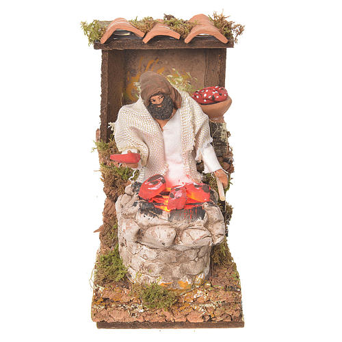Shepherd with meat, 8cm animated nativity with fire LED 1