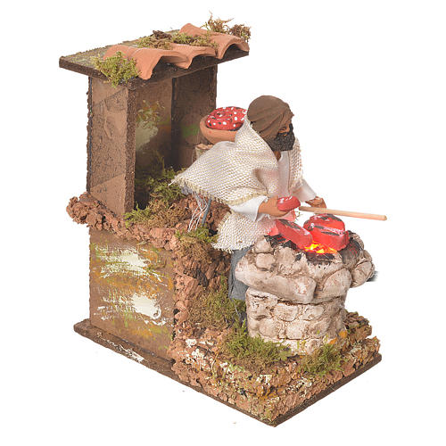 Shepherd with meat, 8cm animated nativity with fire LED 2