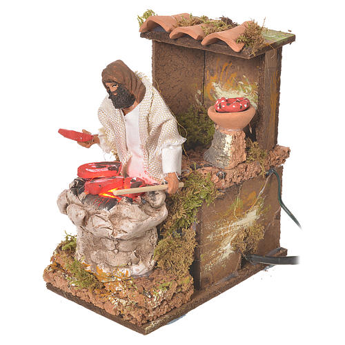 Shepherd with meat, 8cm animated nativity with fire LED 3