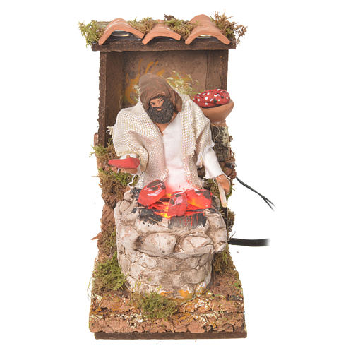 Shepherd with meat, 8cm animated nativity with fire LED 5