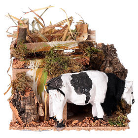 Animated eating ox, for nativities measuring 10cm