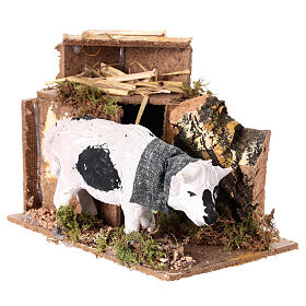 Animated eating ox, for nativities measuring 10cm