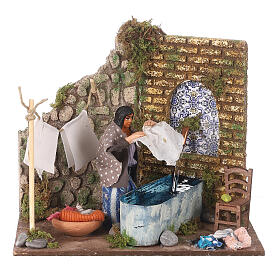 Animated washerwoman, 10cm Neapolitan Nativity