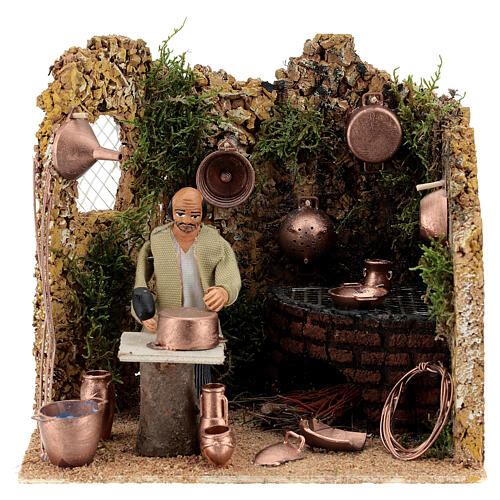 Animated man fixing pots, 10cm Neapolitan Nativity 1