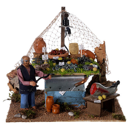 Banco pesce 10 cm con fontana e luce presepe Napoli 1