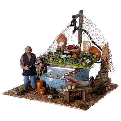 Banco pesce 10 cm con fontana e luce presepe Napoli 2