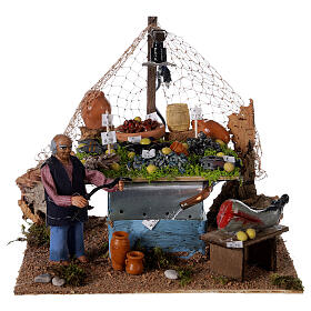 Fishmonger's stall with fountain and light Neapolitan Nativity 10cm