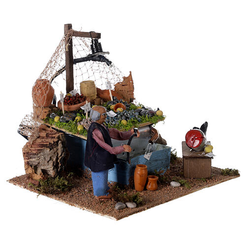 Fishmonger's stall with fountain and light Neapolitan Nativity 10cm 3