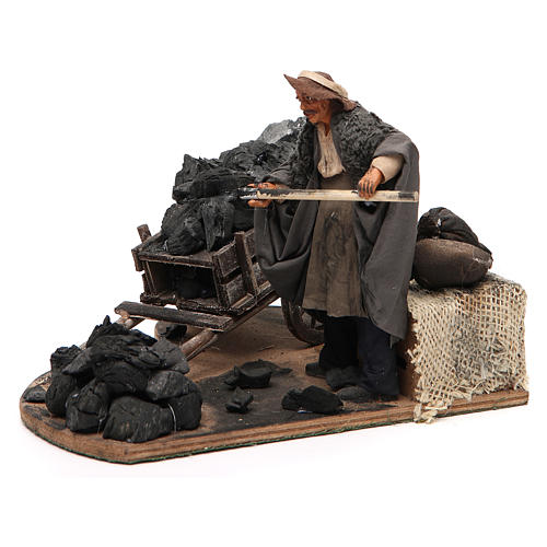 Man with coal cart, animated Neapolitan Nativity figurine 14cm 2