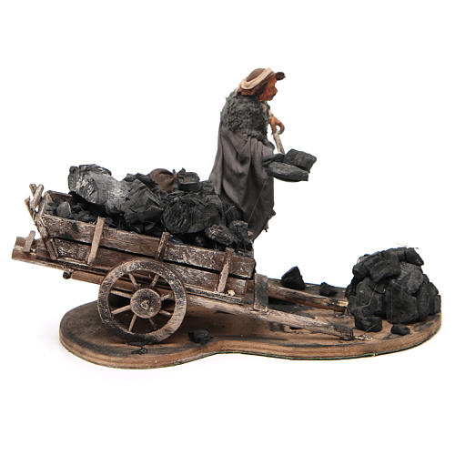 Man with coal cart, animated Neapolitan Nativity figurine 14cm 3