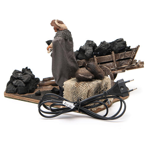 Man with coal cart, animated Neapolitan Nativity figurine 14cm 4