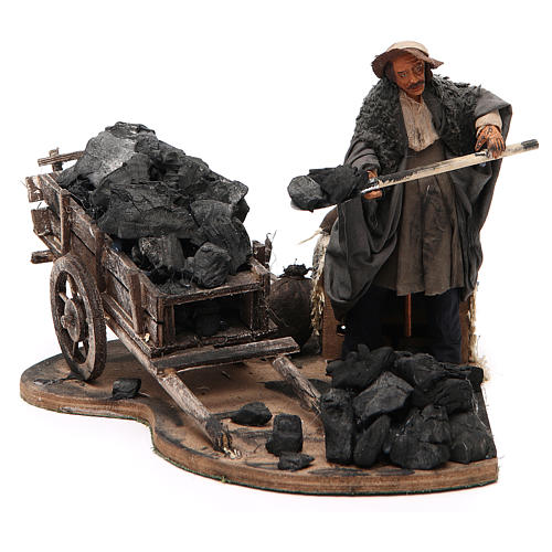 Charbonnier charrette de charbon 14 cm mouvement crèche Naples 1