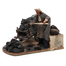 Man with coal cart, animated Neapolitan Nativity figurine 14cm