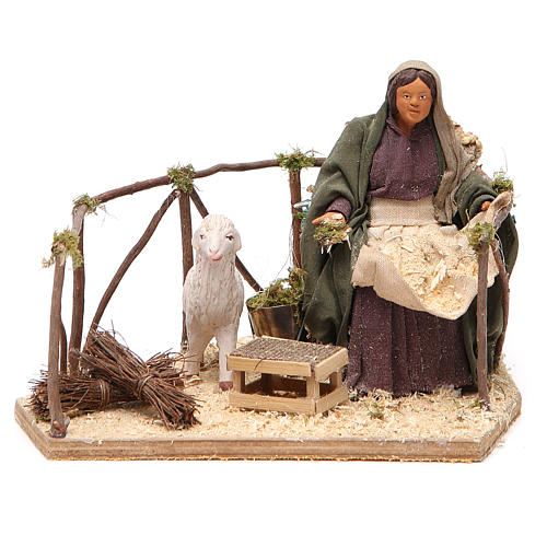 Woman with sheep, animated Neapolitan Nativity figurine 14cm 1